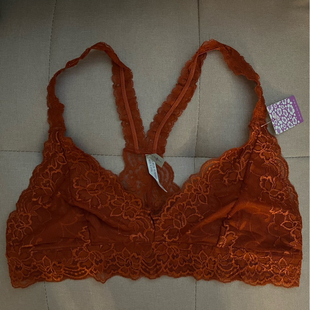 Anemone Rust Orange Lace Bralette Racerback Floral Lace Bralette NWT